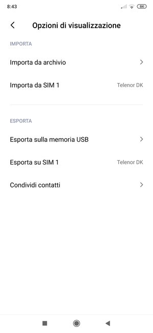 Seleziona Importa da SIM