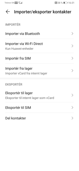 Vælg Importér fra SIM