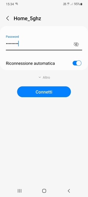 Inserisci la password del Wi-Fi e seleziona Connetti