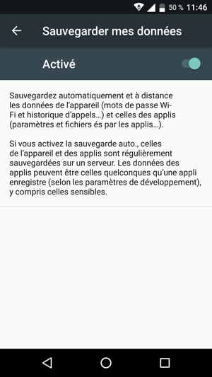 Activer le Sauvegarder mes données