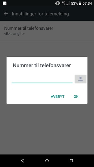 Skriv inn Nummer til telefonsvarer og velg OK