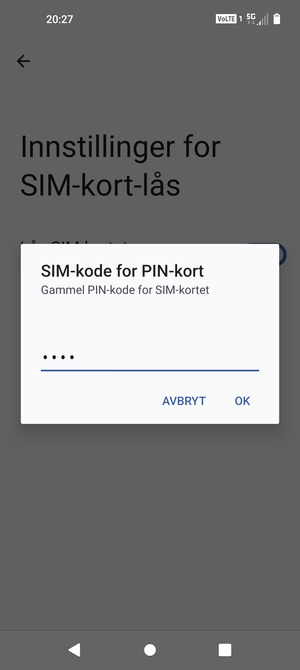 Skriv inn Gammel PIN-kode for SIM-kort og velg OK