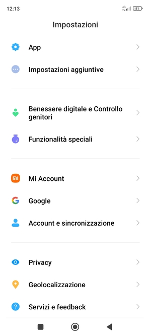 Scorri e seleziona Account e sincronizzazione
