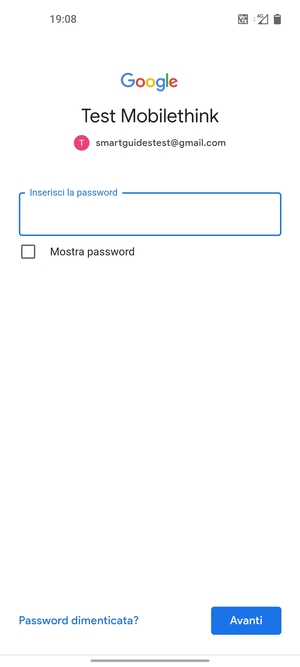Inserisci la tua password e seleziona Avanti
