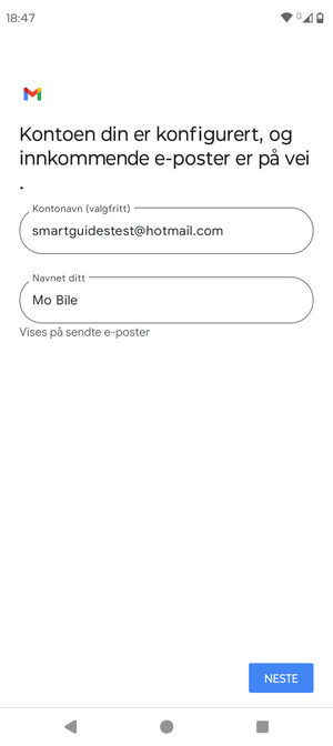 Gi kontoen din et navn, og skriv inn navnet ditt. Velg NESTE