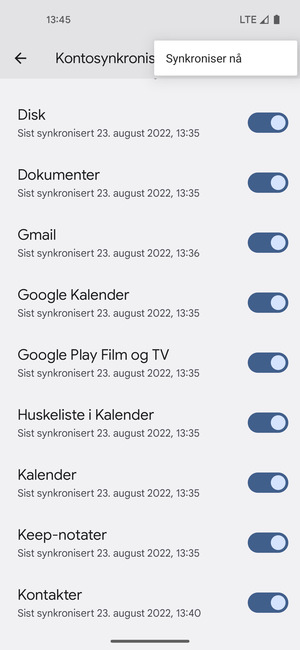 Velg Synkroniser nå