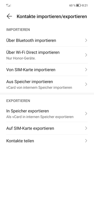 Wählen Sie Von SIM-Karte importieren