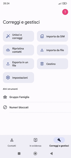 Seleziona Importa da SIM