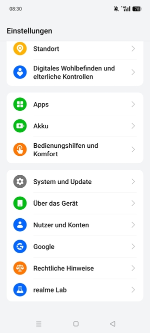 Scrollen Sie und wählen Sie System und Update
