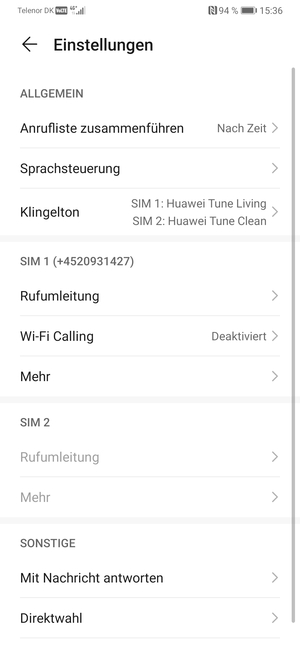 Scrollen Sie zu SIM 1 oder SIM 2 und wählen Sie Mehr