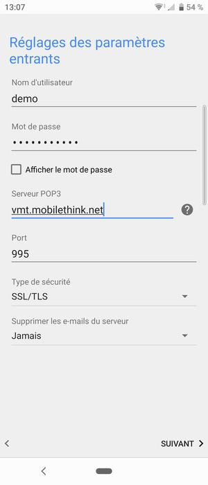 Sélectionnez Type de sécurité