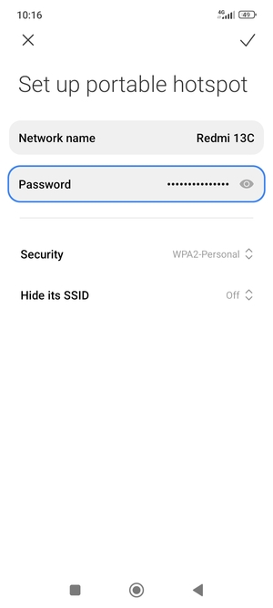 Enter a Wi-Fi hotspot password of at least 8 characters and select Save