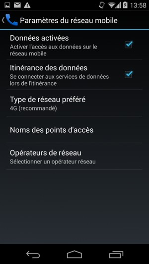 Activar o desactiver Itinérance des données