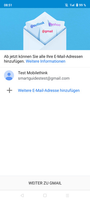 Wählen Sie WEITER ZU GMAIL