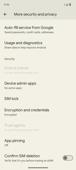 Scroll to and select SIM lock