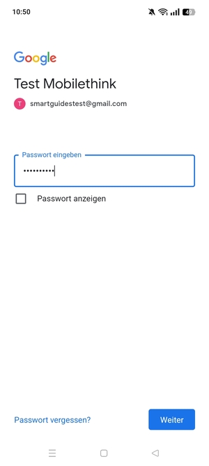 Geben Sie Ihre Passwort ein und wählen Sie Weiter