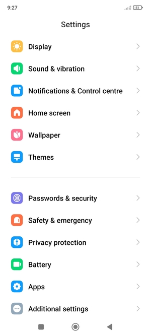 Scroll to and select Passwords & security