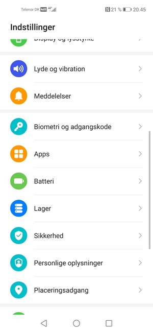 Scroll til og vælg Sikkerhed