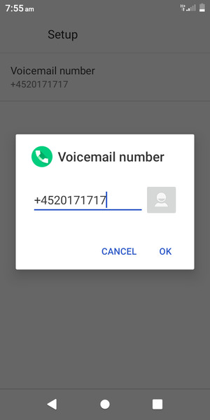 Enter the Voicemail number and select OK