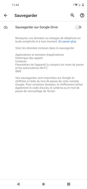 Activer le Sauvegarder sur Google Drive