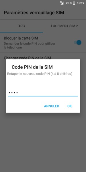 Veuillez confirmer votre nouveau code PIN et sélectionner OK