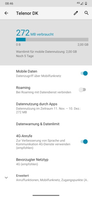 Wählen Sie Bevorzugter Netztyp