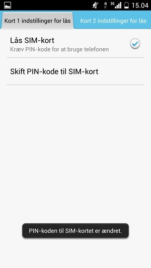 Din PIN-kode til SIM-kort er nu ændret