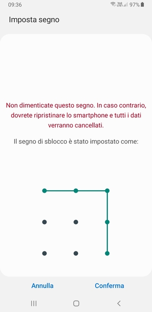 Disegna nuovamente la sequenza di sblocco e seleziona Conferma