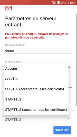 Sélectionnez Aucune puis SUIVANTE