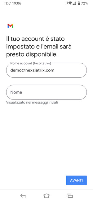 Scegli un nome per il tuo account e inserisci il tuo nome. Seleziona AVANTI