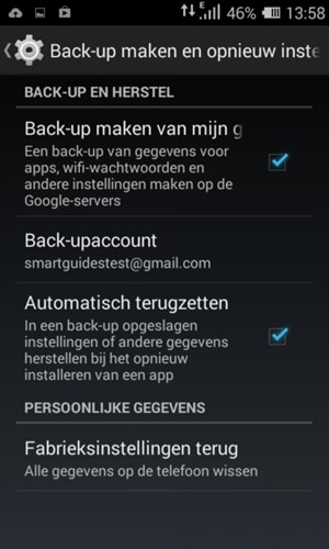 Selecteer Back-upaccount