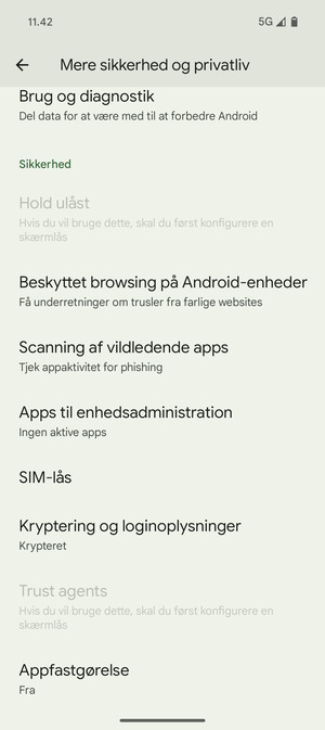 Scroll til og vælg SIM-lås