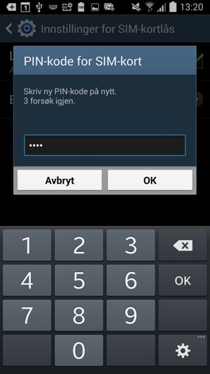 Bekreft din nye PIN-kode for SIM-kort og velg OK