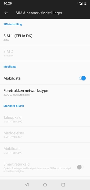 Vælg SIM 1 eller SIM 2
