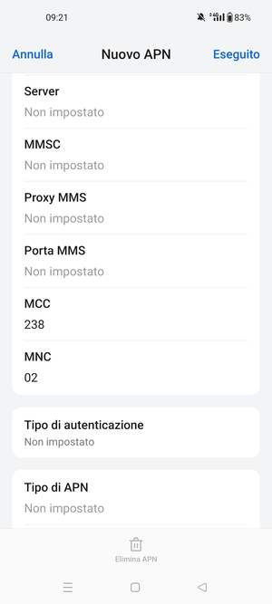 Scorri verso il basso e inserisci le informazioni di internet