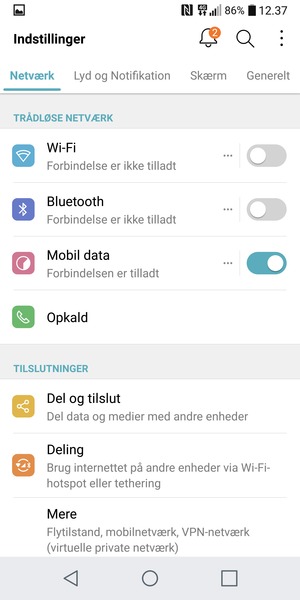 Vælg Netværk og Mere
