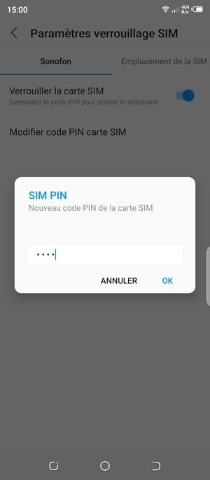 Saisissez votre Nouveau code PIN de la carte SIM et sélectionnez OK