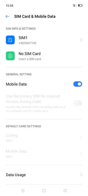Select SIM1 or SIM2