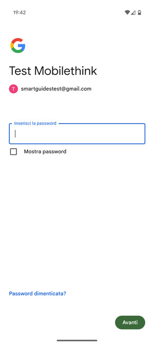 Inserisci la tua password e seleziona Avanti