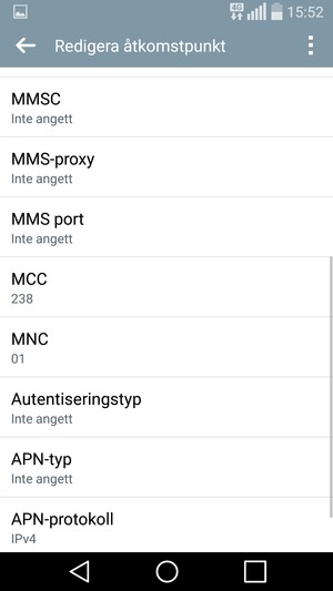 Scrolla ner och ange internetinformation