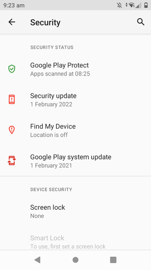 To activate your screen lock, go to the Security menu and select Screen lock