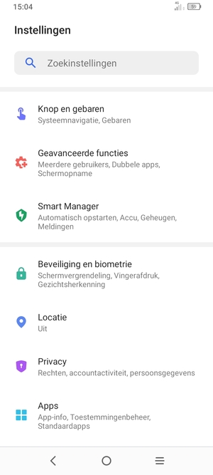 Scroll naar en selecteer Beveiliging en biometrie