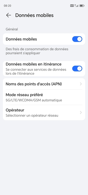 Activer ou désactiver Données mobiles en itinérance