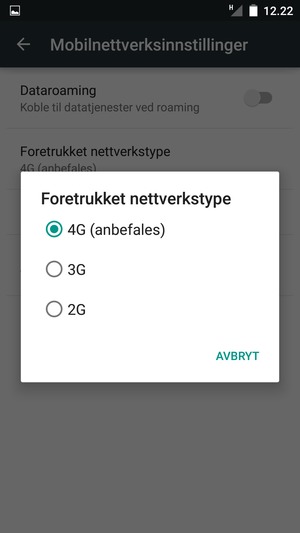 Velg ønsket alternativ