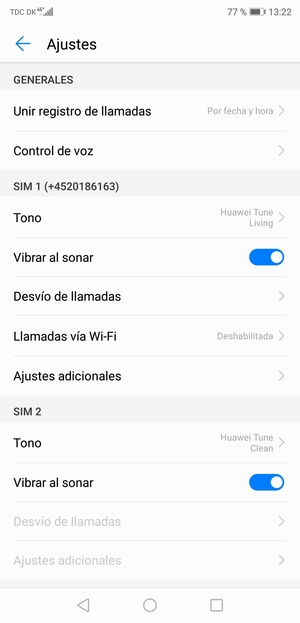 Desplácese a SIM 1 o SIM 2 y seleccione Ajustes adicionales