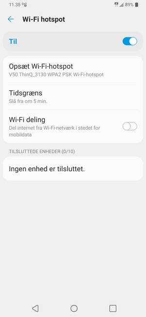 Din telefon er nu sat op til brug som modem