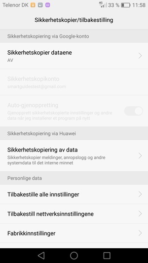 Velg Sikkerhetskopier dataene