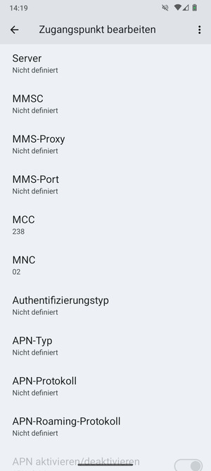 Scrollen Sie nach unten und geben Sie Internetinformationen ein