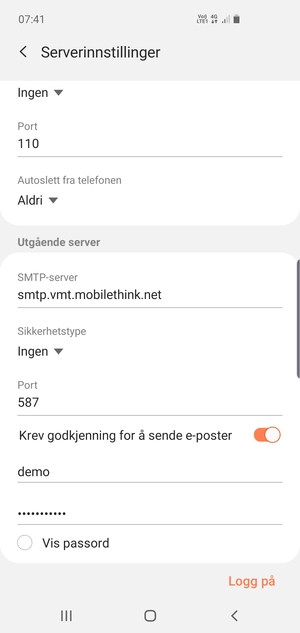 Bla ned og skriv inn utgående serveradresse