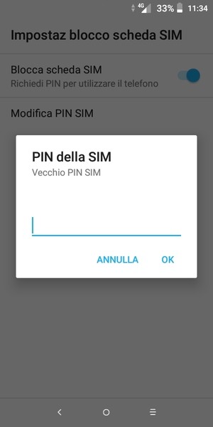 Inserisci Vecchio PIN SIM e seleziona OK